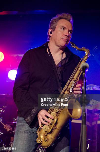 Walt Parazaider of the rock band Chicago performs during the Musician's On Call 2012 Benefit at B.B. King Blues Club & Grill on November 19, 2012 in...