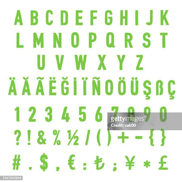 alphabet, zahlen, währungszeichen und satzzeichen - alphabet hand made stock-grafiken, -clipart, -cartoons und -symbole