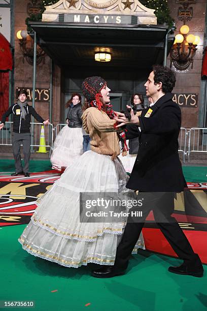 Laura Osnes and Santino Fontana of the cast of "Cinderella" perform at Day One of the 86th Anniversary Macy's Thanksgiving Day Parade Rehearsals at...