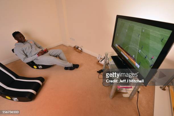 Victor Wanyama, 21 years, Celtic midfielder and Kenyan International footballer relaxes at his home on November 15, 2012 in Glasgow, Scotland. Having...