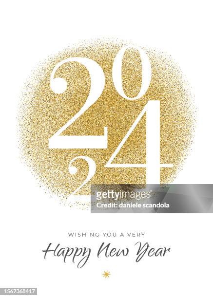 2023 - neujahrskarte mit goldenem glitzer. weißer hintergrund. - new years eve stock-grafiken, -clipart, -cartoons und -symbole