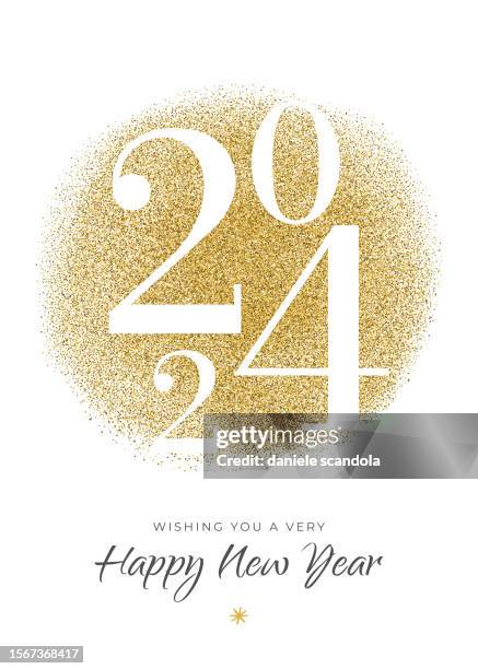 2023 - new year's day card with golden glitter. white background. - stroke month stock illustrations