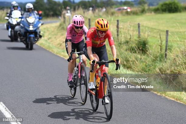 Georgia Williams of New Zealand and Team EF Education-TIBCO-SVB and Hannah Ludwig of Germany and Team Uno-X Pro Cycling Team compete in the breakaway...