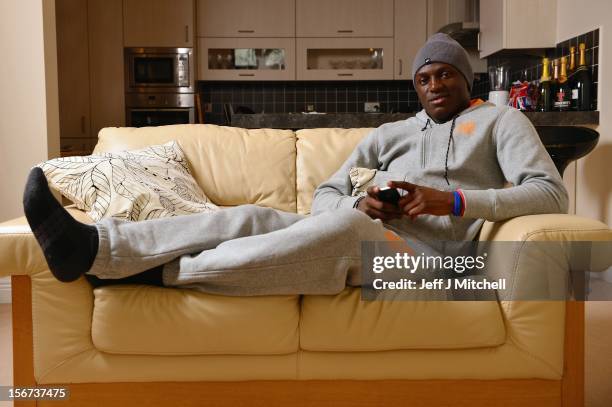 Victor Wanyama, 21 years, Celtic midfielder and Kenyan International footballer relaxes at his home on November 15, 2012 in Glasgow, Scotland. Having...