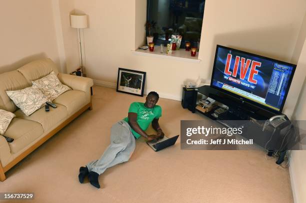 Victor Wanyama, 21 years, Celtic midfielder and Kenyan International footballer relaxes at his home on November 15, 2012 in Glasgow, Scotland. Having...