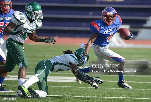 Anacostia WR Don'Tae Lee breaks free for etra yards during 1st half action against Wilson during the DCIAA football semifinals on November. 10, 2012...
