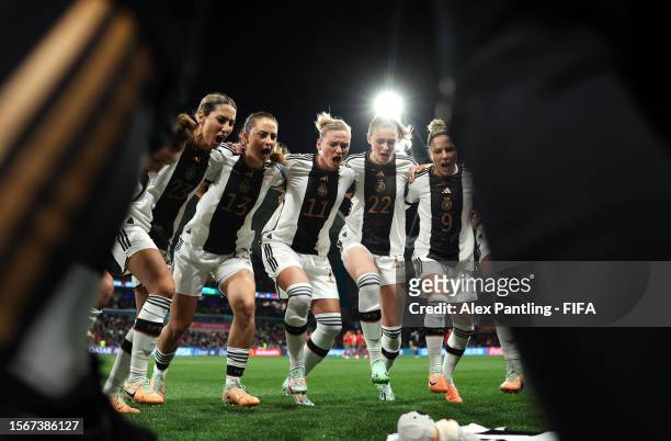 Alexandra Popp of Germany and team mates huddle prior to the FIFA Women's World Cup Australia & New Zealand 2023 Group H match between Germany and...