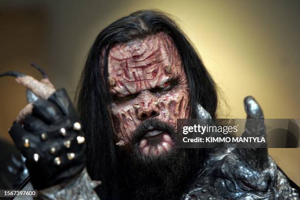 Hard rock group Lordi, the shock winners of the Eurovision Song Contest, holds a press conference in Helsinki, 22 May 2006. Clad as barbaric beasts,...