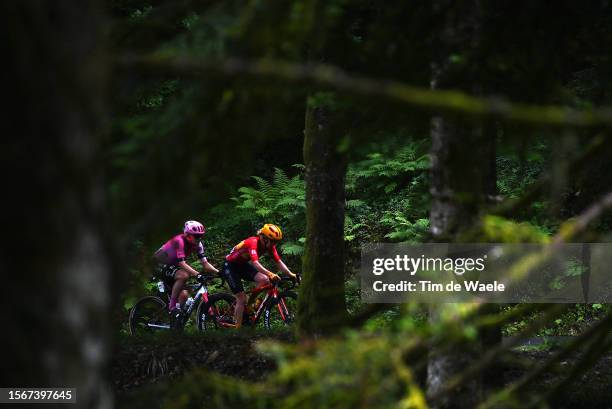 Georgia Williams of New Zealand and Team EF Education-TIBCO-SVB and Hannah Ludwig of Germany and Team Uno-X Pro Cycling Team compete in the breakaway...