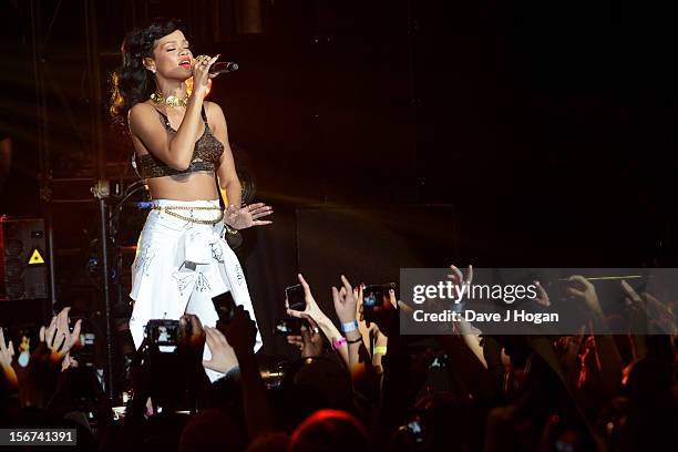 Rihanna performs for the London leg of her 777 tour at Kentish Town Forum on November 19, 2012 in London, England.