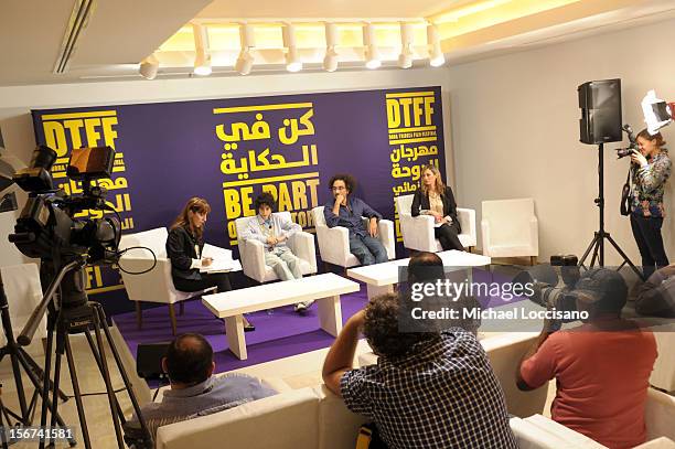 Actor Yanis Bahloul and director Brahim Fritah of "Playground Chronicles" attend the Arab Discussion Press Conference during the 2012 Doha Tribeca...