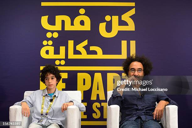 Actor Yanis Bahloul and director Brahim Fritah of "Playground Chronicles" attend the Arab Discussion Press Conference during the 2012 Doha Tribeca...