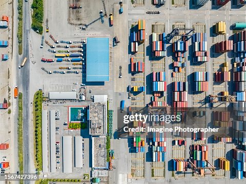 Container Checkpoint Aerial Top View Container Truck Checkpoints In Ports And International ...