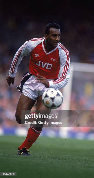 David Rocastle of Arsenal runs with the ball during the Barclays League Division One match against Newcastle United played at Highbury, in London....