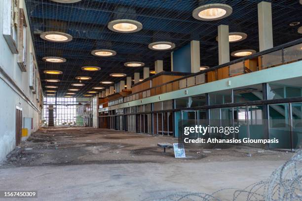 Interior spaces of the abandoned main temrinal of Nicosia International Airport inside the buffer zone on July 19, 2023 in Nicosia. Nicosia...