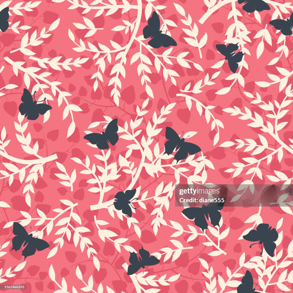Branches and Butterflies Seamless Pattern