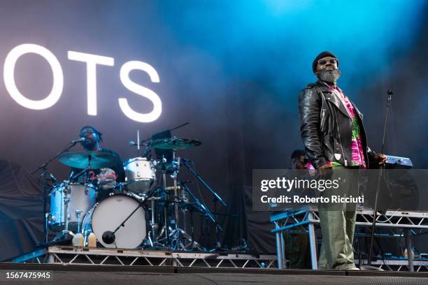 Questlove and Black Thought of The Roots perform on stage at Hampden Park National Stadium on July 23, 2023 in Glasgow, Scotland.