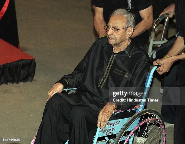 Veteran actor Pran, 92 years during Amitabh Bachchan’s 70th Birthday Party At Reliance Film City on October 10, 2012 in Mumbai, India. "