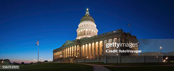 capitol building dusk panorama salt lake city utah - washington dc skyline night stock pictures, royalty-free photos & images