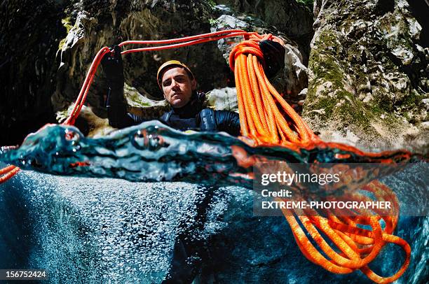 safety rope - canyoning stock pictures, royalty-free photos & images