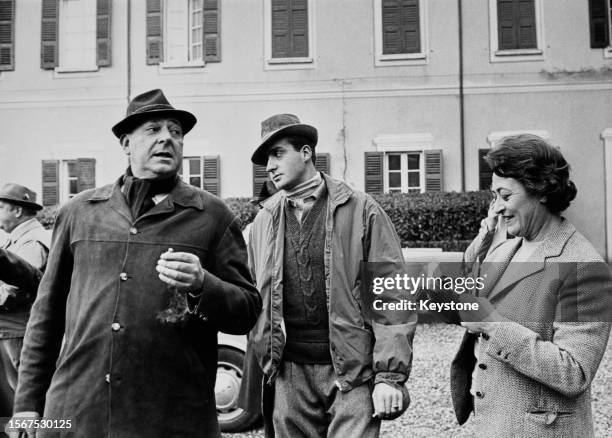 Spanish Royals Infante Juan, Count of Barcelona and his son Juan Carlos, Prince of Asturias, attend a shooting party in Rocca de' Giorgi, Lombardy,...