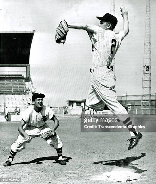 Luis Aparicio, left, and Nellie Fox work out at the White Sox' spring training facility in 1956 in Sarasota, Florida.