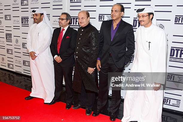 Issa Al-Mohannadi, Avtar Panesar, actor Anupam Kher, Ashutosh Gowariker and Doha Film Institute CEO Abdulaziz Bin Khalid Al-Khater attend the "Till I...