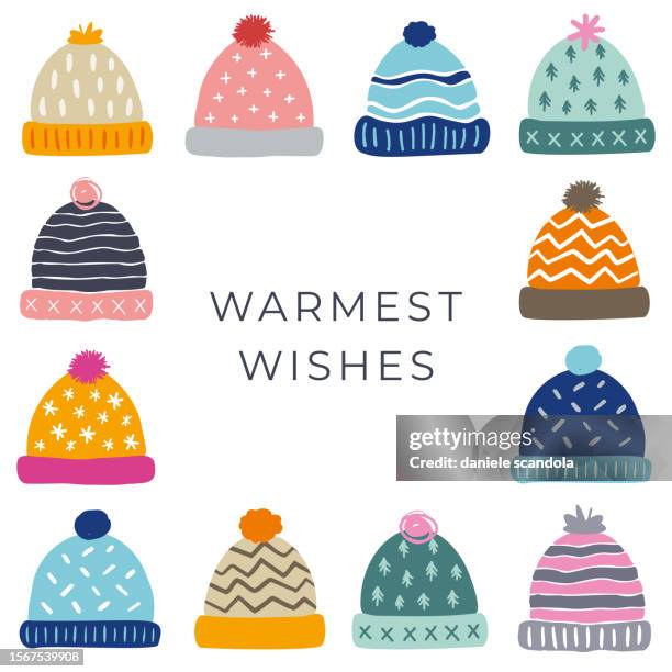 warm wishes. wool hats elements on white background. - thread texture background stock illustrations