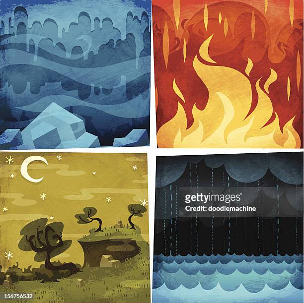 illustrazioni stock, clip art, cartoni animati e icone di tendenza di terra, aria, fuoco, acqua - calore concetto