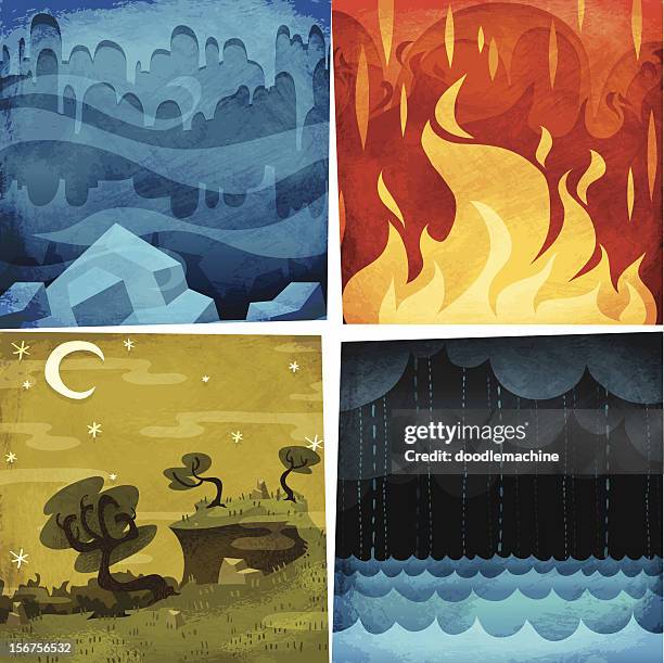 earth, air, fire, water - lava ocean stock illustrations