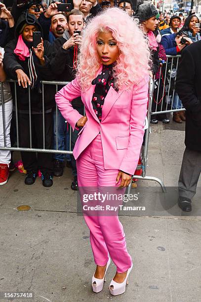 Rapper Nicki Minaj enters the "Good Morning America" taping at the ABC Times Square Studios on November 20, 2012 in New York City.