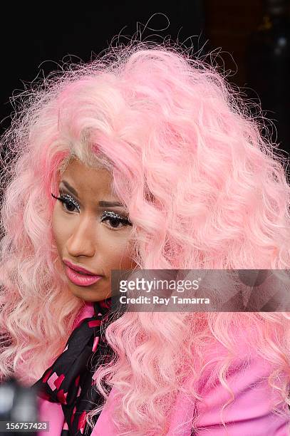 Rapper Nicki Minaj leaves the "Good Morning America" taping at the ABC Times Square Studios on November 20, 2012 in New York City.