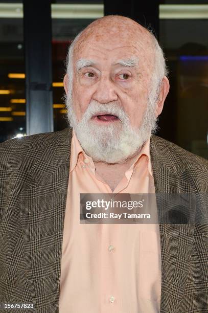 Actor Ed Asner leaves the "Good Day New York" taping at the Fox 5 Studios on November 20, 2012 in New York City.