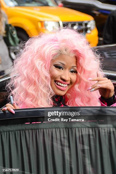 Rapper Nicki Minaj leaves the "Good Morning America" taping at the ABC Times Square Studios on November 20, 2012 in New York City.