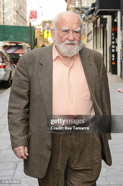 Actor Ed Asner enters the "Good Day New York" taping at the Fox 5 Studios on November 20, 2012 in New York City.