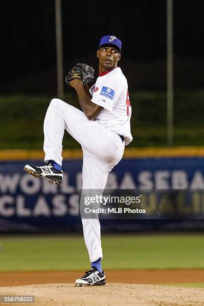 Alberto Acosta of Team Panama pitches during Game 5 of the Qualifying Round of the World Baseball Classic against Team Colombia at Rod Carew National...