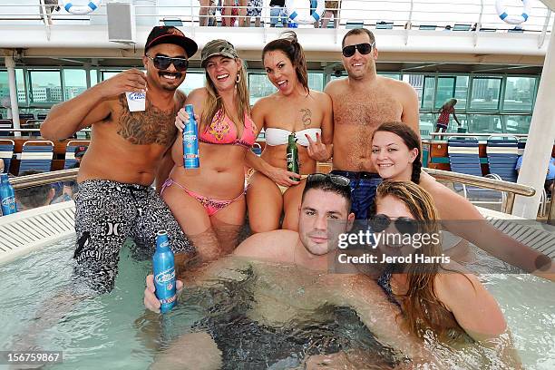 Partygoers enjoy a sail away costume party on Day 1 of the Bud Light Port Paradise Music Festival on November 17, 2012 in Nassau, Bahamas.