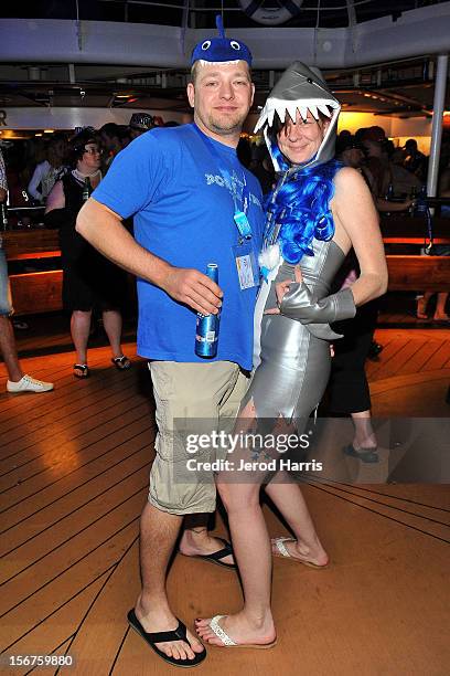 Partygoers enjoy a sail away costume party on Day 1 of the Bud Light Port Paradise Music Festival on November 17, 2012 in Nassau, Bahamas.