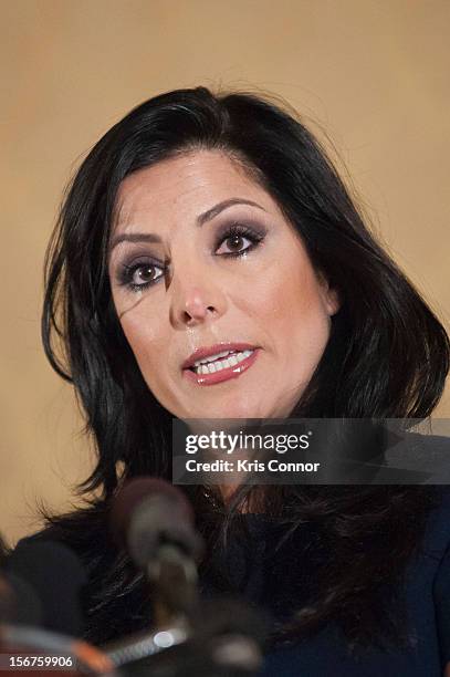 Natalie Khawam speaks during the Gloria Allred News Conference With Natalie Khawam at Ritz-Carlton Hotel on November 20, 2012 in Washington, DC.