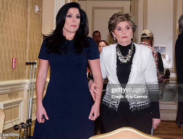 Natalie Khawam and Gloria Allred arrives to the Gloria Allred News Conference With Natalie Khawam at Ritz-Carlton Hotel on November 20, 2012 in...