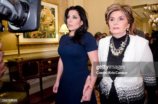 Natalie Khawam and Gloria Allred leaves the Gloria Allred News Conference With Natalie Khawam at Ritz-Carlton Hotel on November 20, 2012 in...