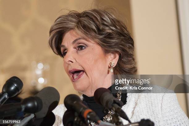Gloria Allred speaks during the Gloria Allred News Conference With Natalie Khawam at Ritz-Carlton Hotel on November 20, 2012 in Washington, DC.