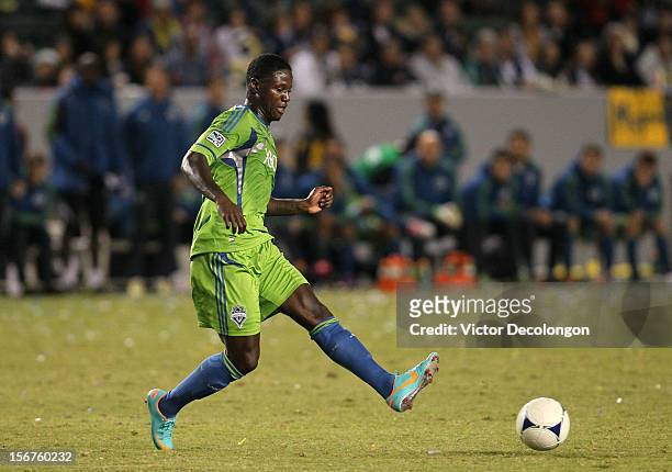 Eddie Johnson of the Seattle Sounders in action during Leg 1 of the Western Conference Championship against the Los Angeles Galaxy at The Home Depot...
