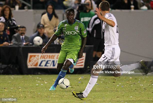 Eddie Johnson of the Seattle Sounders in action during Leg 1 of the Western Conference Championship against the Los Angeles Galaxy at The Home Depot...