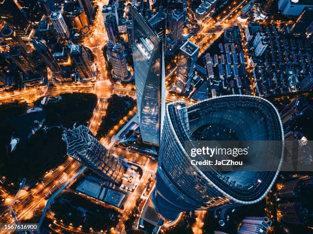 ariel view of shanghai - swfc stock pictures, royalty-free photos & images