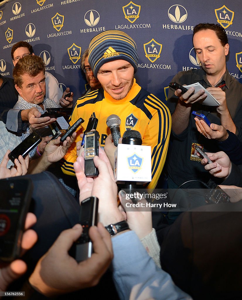 David Beckham Of The Los Angeles Galaxy Makes Announcement