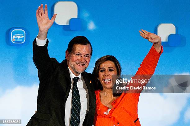 Spanish Prime Minister and President of the Popular Party of Spain Mariano Rajoy and President of the Popular Party of Catalonia Alicia Sanchez...