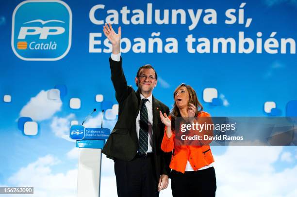 Spanish Prime Minister and President of the Popular Party of Spain Mariano Rajoy and President of the Popular Party of Catalonia Alicia Sanchez...