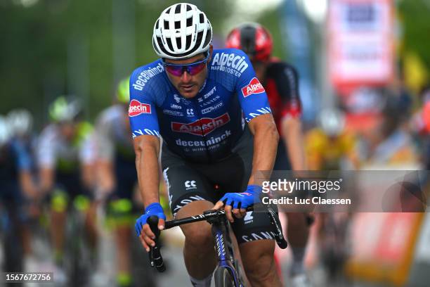 Kristian Sbaragli of Italy and Team Alpecin-Deceuninck crosses the finish line during the 44th Ethias-Tour de Wallonie 2023, Stage 3 a 186.8km stage...