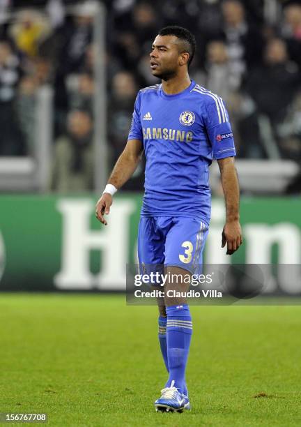 Ashley Cole of Chelsea FC looks on during the UEFA Champions League Group E match between Juventus and Chelsea FC at Juventus Arena on November 20,...